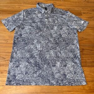 Adidas Golf Polo Men’s Large Navy Pattern Golf Polo Golfer Logo on Chest